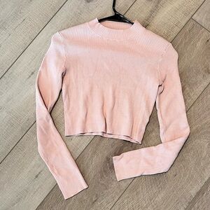 Brandy Melville Light Pink Ribbed Mock Neck Long Sleeve Crop Top